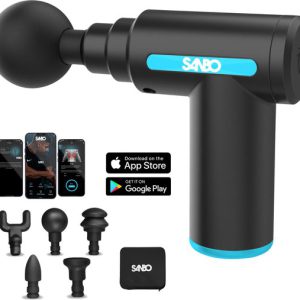 Sanbo Massage Gun Mini - Sport en Relax Massage apparaat - Krachtig - Draadloos - Inclusief Koffer - Met 5 opzetstukken - Zwart/Blauw - Massage Pistool Professioneel