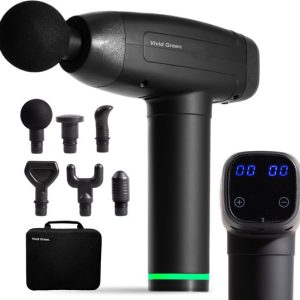Massage Gun met 6 Opzetstukken & Opbergcase - Professioneel - Sport en Relax Massage apparaat - Draadloos - Zwart - Vivid Green