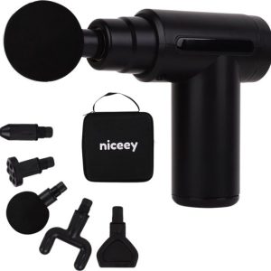 Niceey Massage Gun Mini - Krachtig - Draadloos - 5 Opzetstukken - Massage Apparaat - Massage Pistool - Sport en Relax Massage apparaat - Met Koffer - Zwart