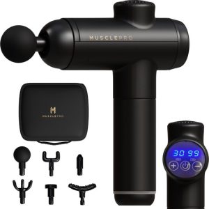 MusclePro Lite - 7.4V massage gun - inclusief koffer- professioneel massage apparaat - massage pistool - spier massage - sport massage - 6 mondstukken - 99 snelheden - zwart - krachtig en draadloos