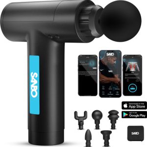 Sanbo Massage Gun Prime - Massage Apparaat - Inclusief Koffer en 5 Opzetstukken - Krachtig en Draadloos - Zwart/Blauw - Professioneel - Massage pistool - Fitness
