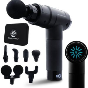 Massage gun PRO  Samengesteld door MSc. Fysio 7 Massagekoppen  12 Snelheidsstanden  Diepe Spierstimulatie (12mm)  Met Druksensor & LCD Touchscreen  Stil & Krachtig